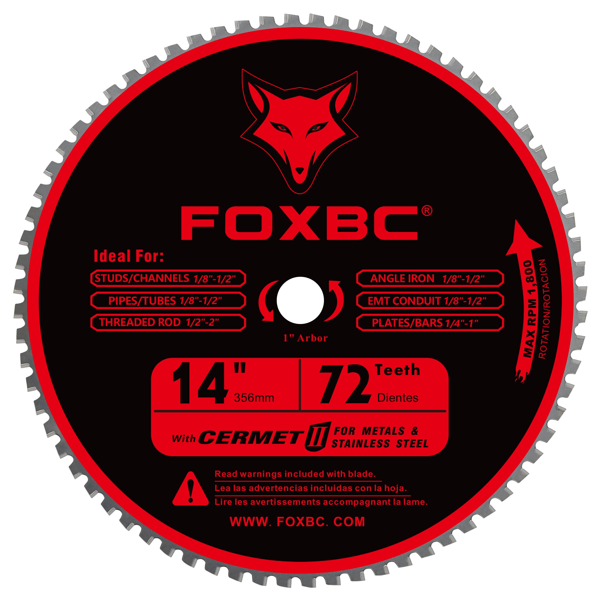 FOXBC 14 Inch Metal Steel Cutting Saw Blade 72 Tooth for Evolution 14 Inch Saw and Other, Cermel Carbide Up to 5X Longer Life