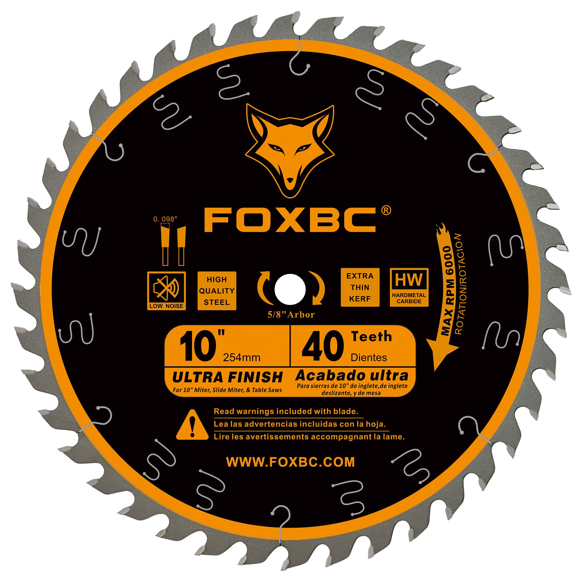 FOXBC 10-Inch Table Saw Blade, 40-Tooth, Ultimate General Purpose Saw Blade Wood Cutting, 5/8-Inch Arbor