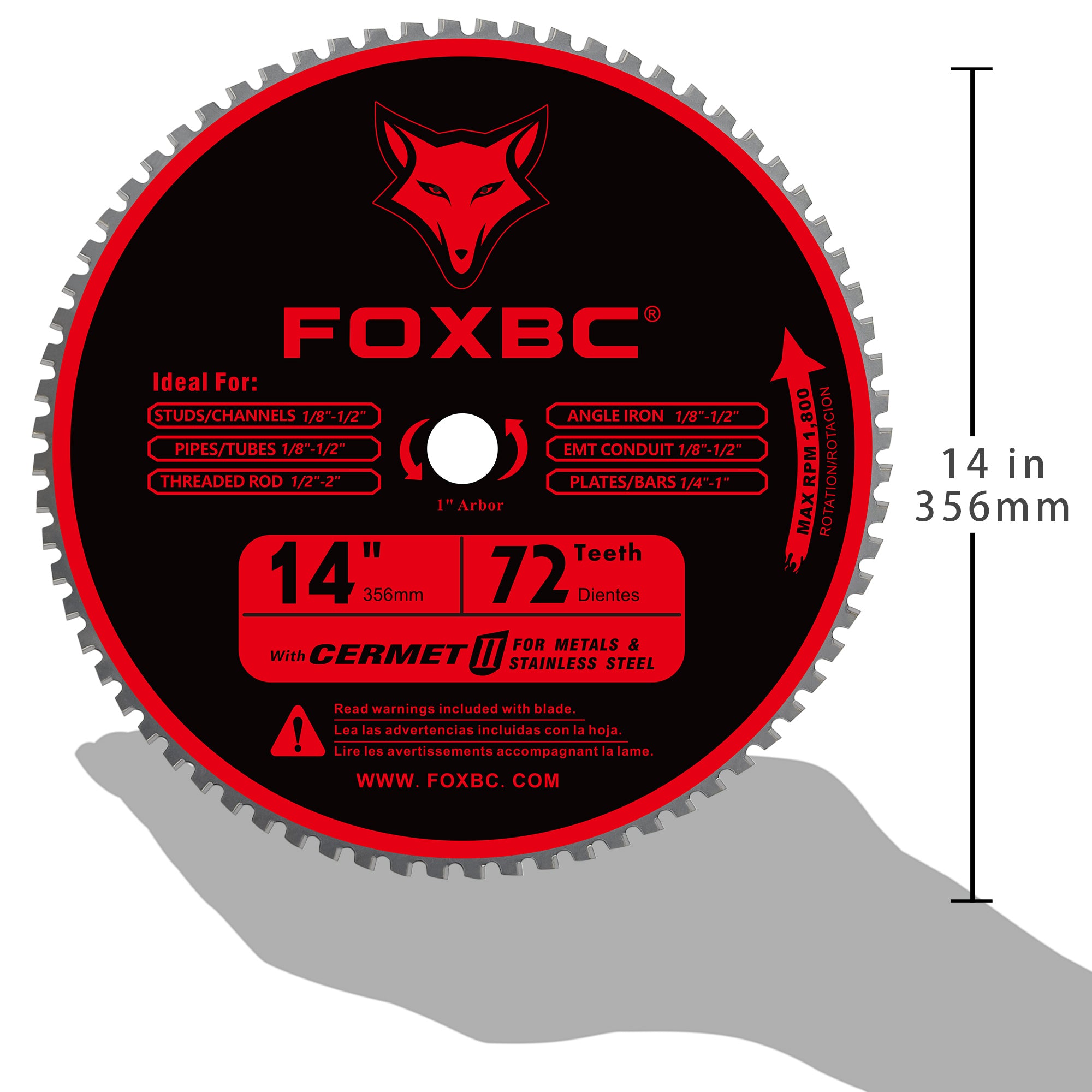 FOXBC 14 Inch Metal Steel Cutting Saw Blade 72 Tooth for Evolution 14 Inch Saw and Other, Cermel Carbide Up to 5X Longer Life