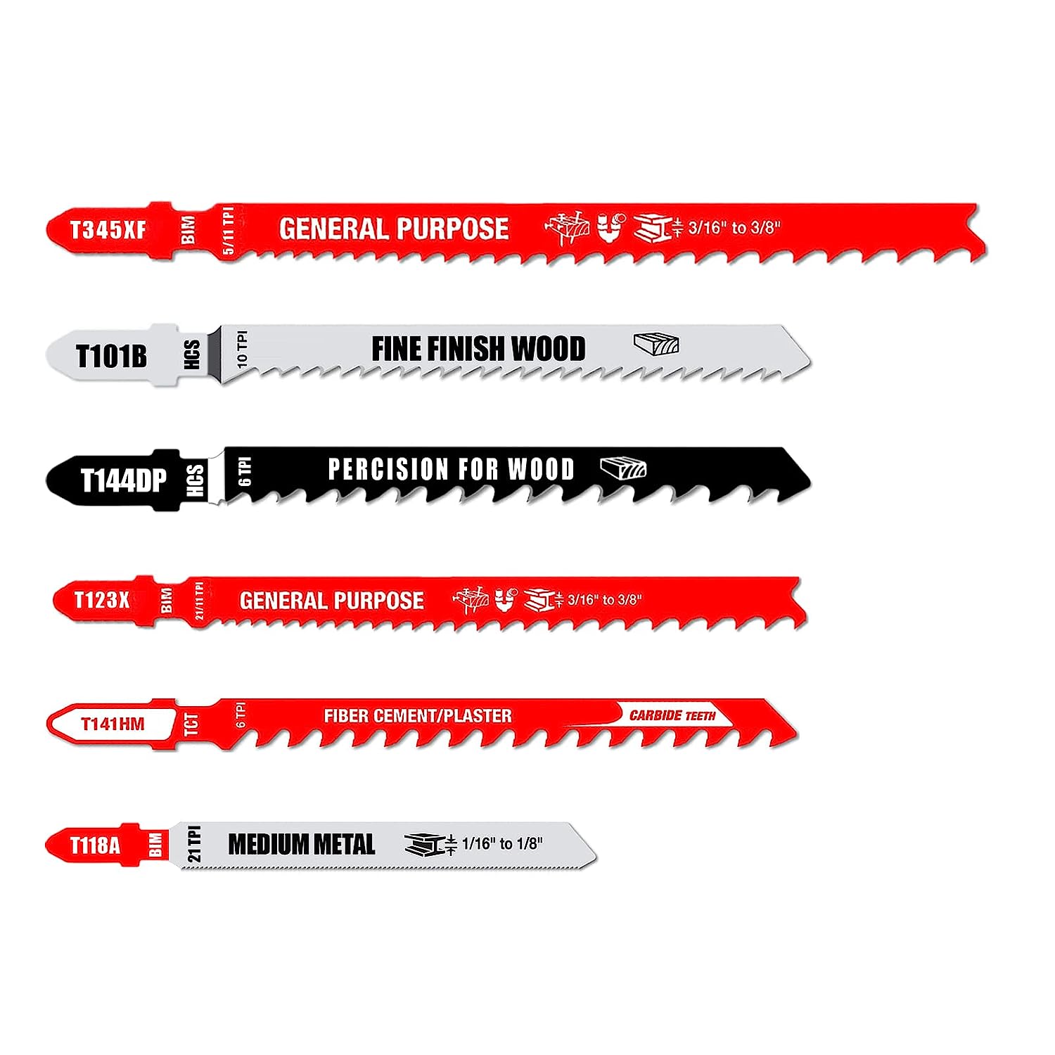 FOXBC Jig Saw Blade Set T-Shank for Multiple, Replacement for Bosch TC21HC - 21 Pack